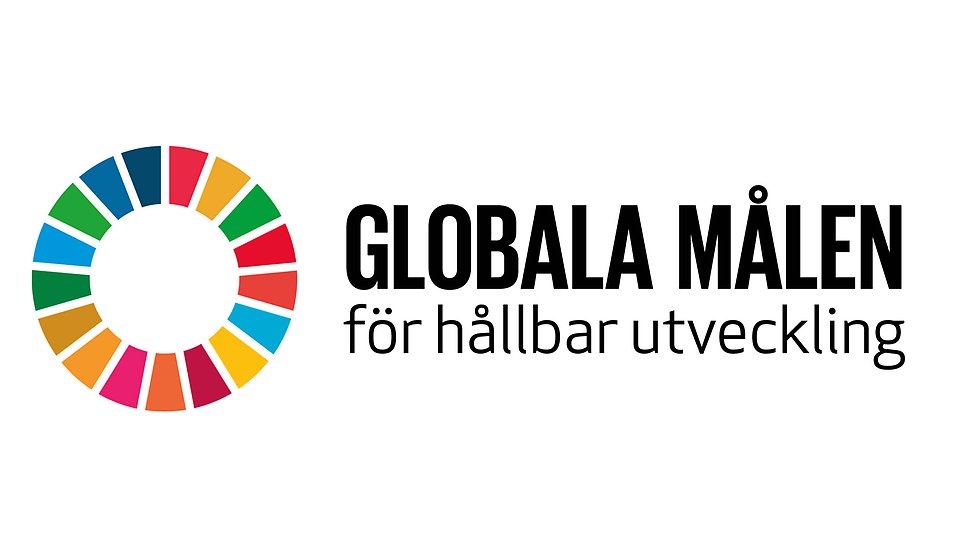 Bilden visar symbolen för globala målen samt står det globala målen för hållbar utveckling 